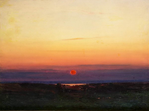 Sunset in the steppe on the seashore