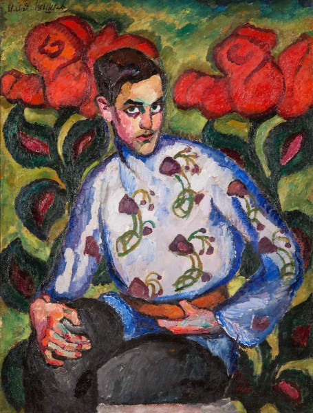 Portrait of a boy in a painted shirt