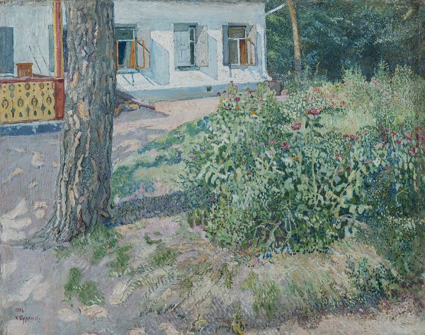 Landscape with a flower bed